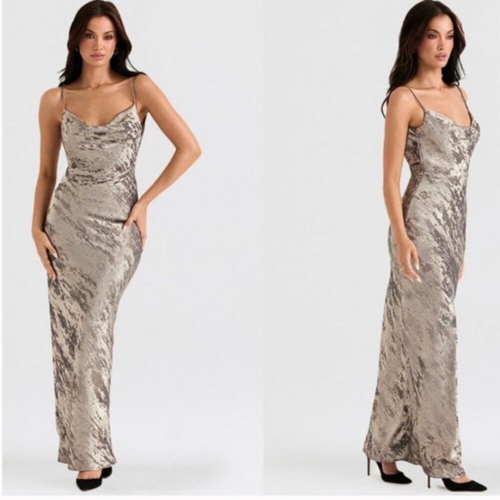 House of CB Gabrielle cowl neck satin dress